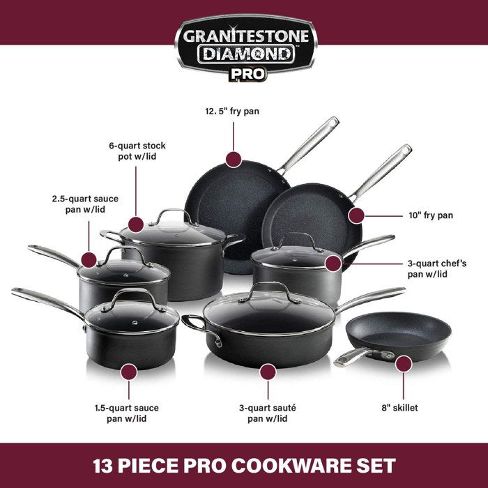 Granitestone Diamond PRO Hard Anodized 13 Pieces Aluminum Non Stick